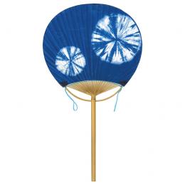 竹うちわ　絞り雲竜紺