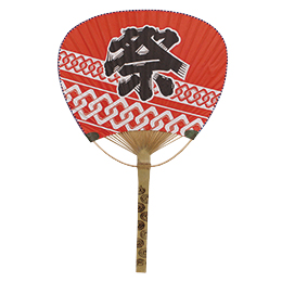 竹うちわ　祭(赤地)