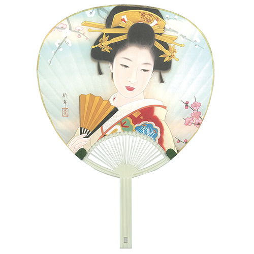 ポリうちわ　美人画　梅